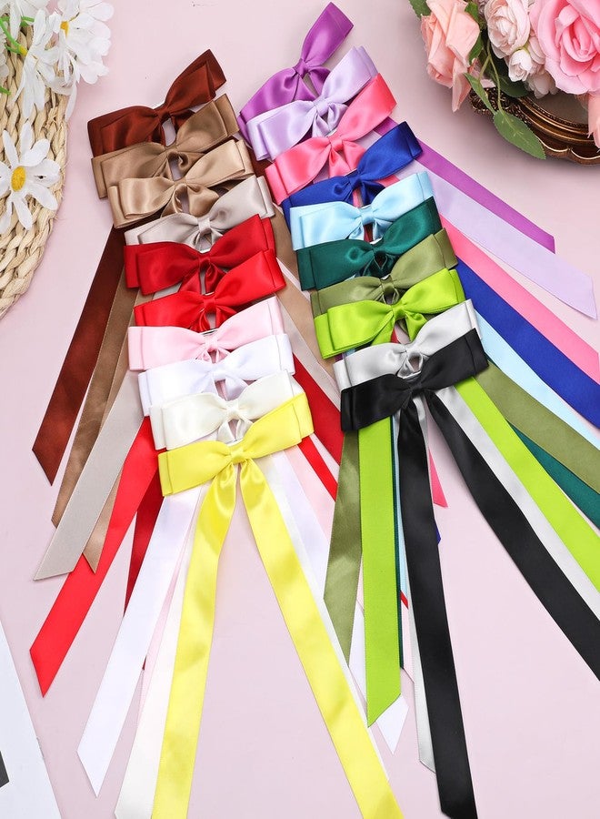Xosjska 20 Pcs Silky Satin Hair Bows Hair Clip Ponytail Holder Accessories Slides Metal Clips French Barrette Hairs Bow with Long Tail (Long tail, Hairs Accessory, All Ages) - Image 4
